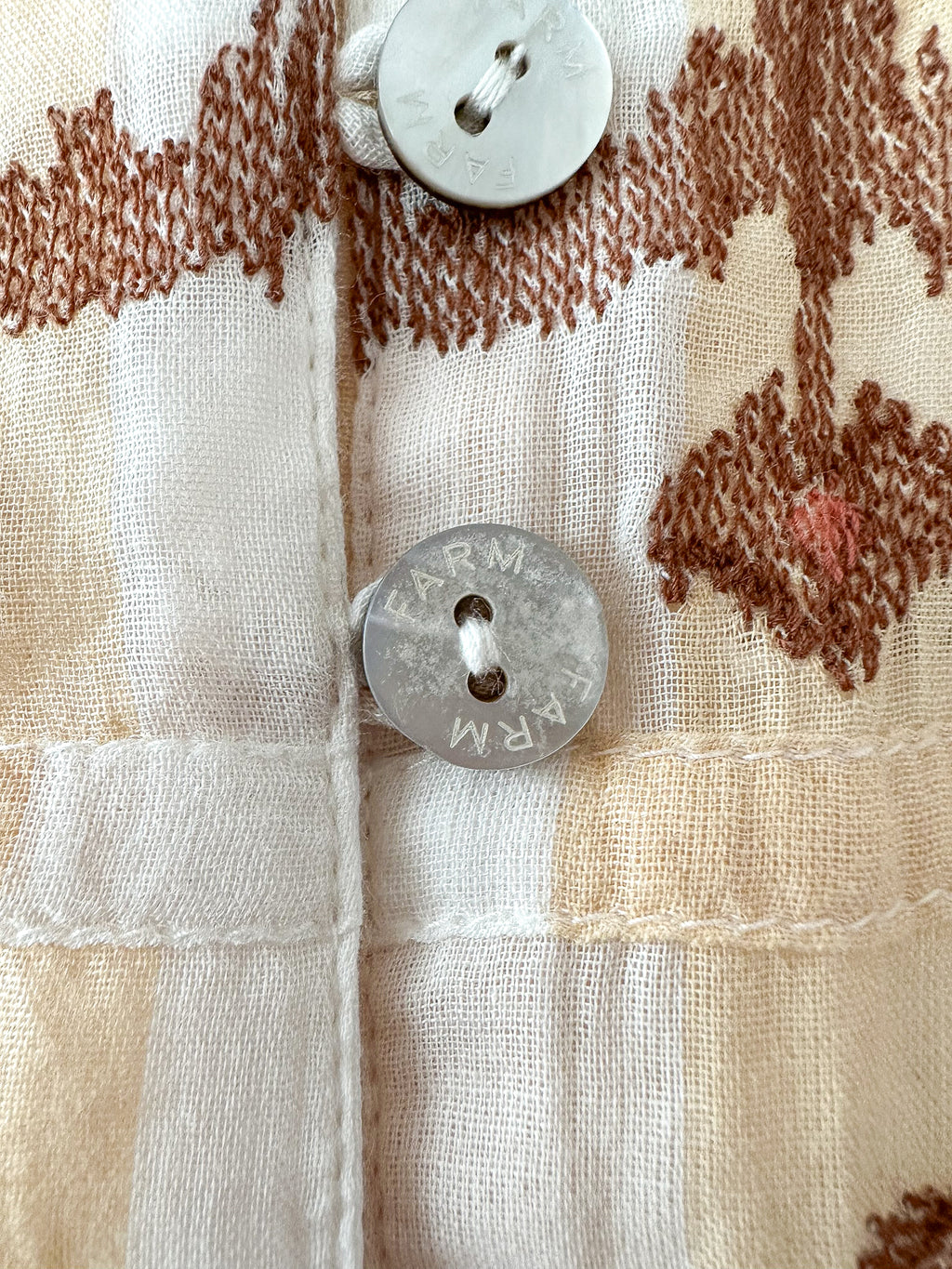 Farm Rio Jacquard Ikat White Long Sleeve Midi Dress