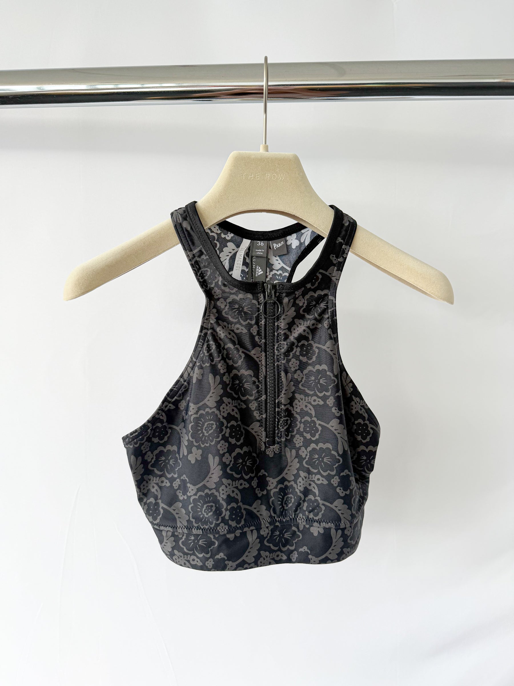 Stella McCartney Adidas Floral Print Zip-Up Tankini Bikini Top