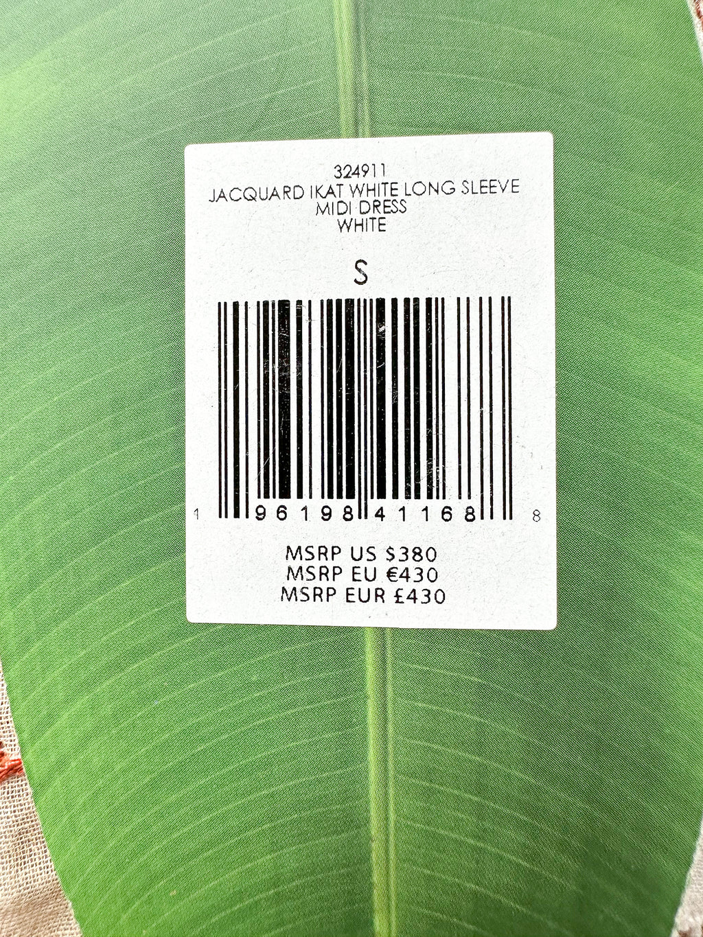 Farm Rio Jacquard Ikat White Long Sleeve Midi Dress