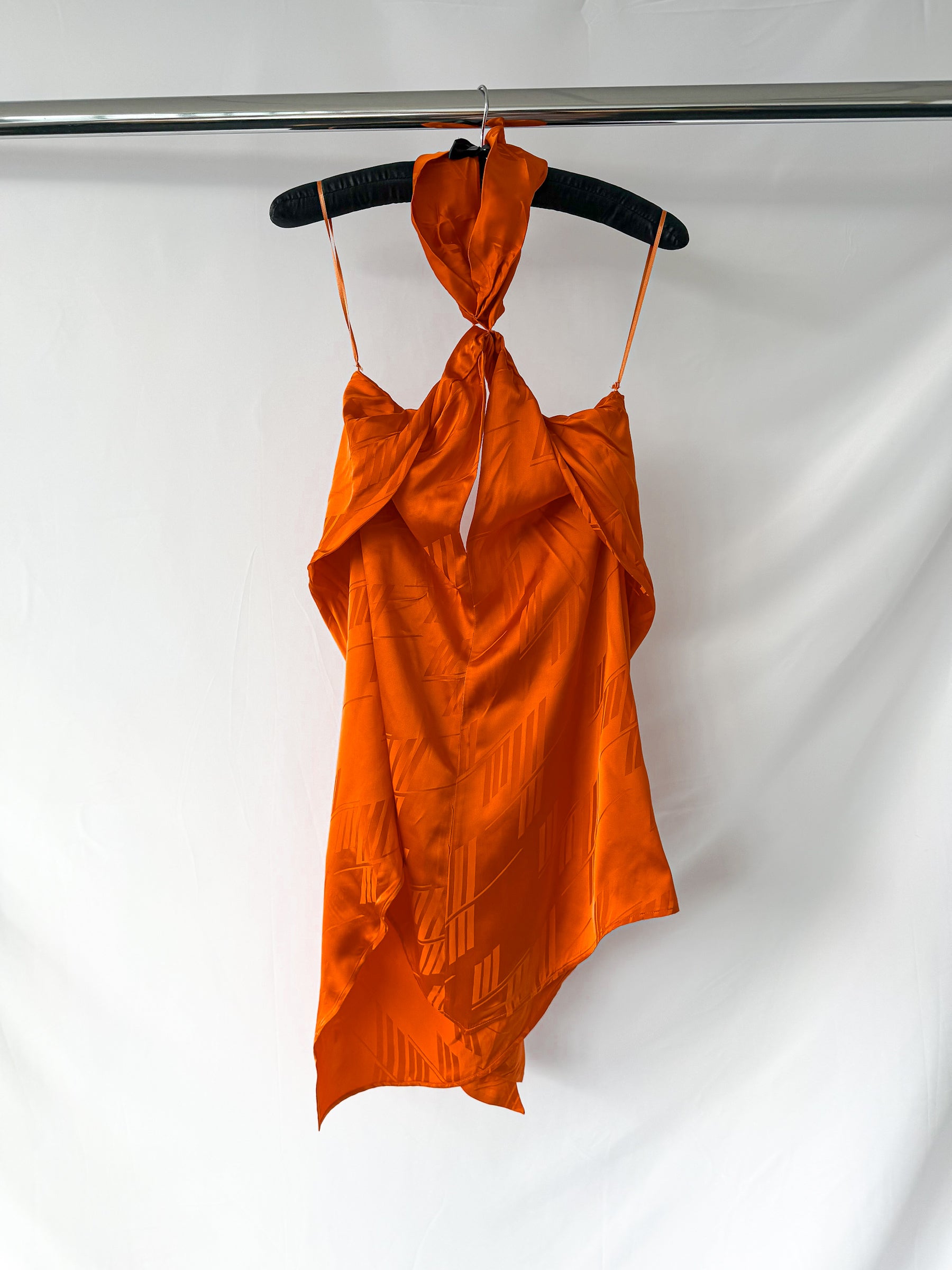 The Attico Orange Becky Halterneck Satin Mini Dress