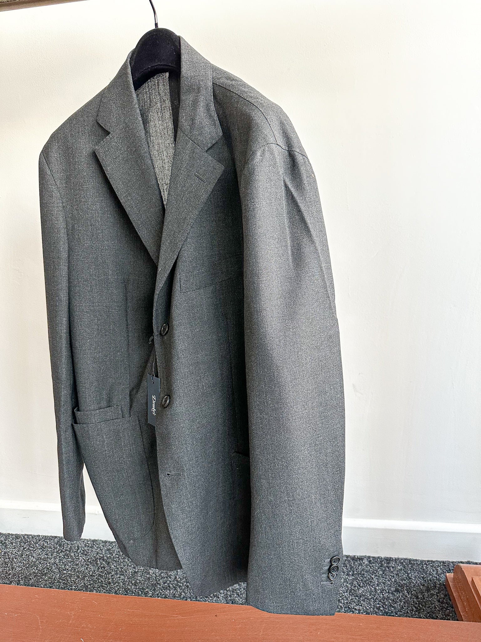 Drake's Thin Wool Grey Blazer ( Tropical Wool ) - House Of Huntington