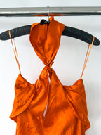 The Attico Orange Becky Halterneck Satin Mini Dress