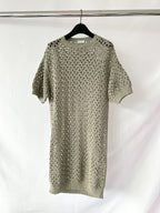 Brunello Cucinelli Green Crochet Open Knit Cotton Linen Silk Blend Dress