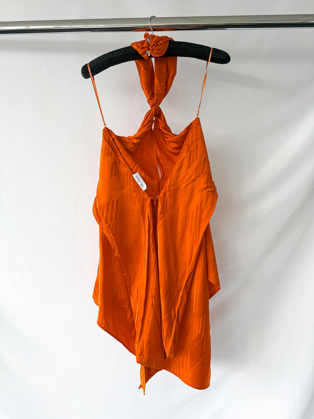 The Attico Orange Becky Halterneck Satin Mini Dress