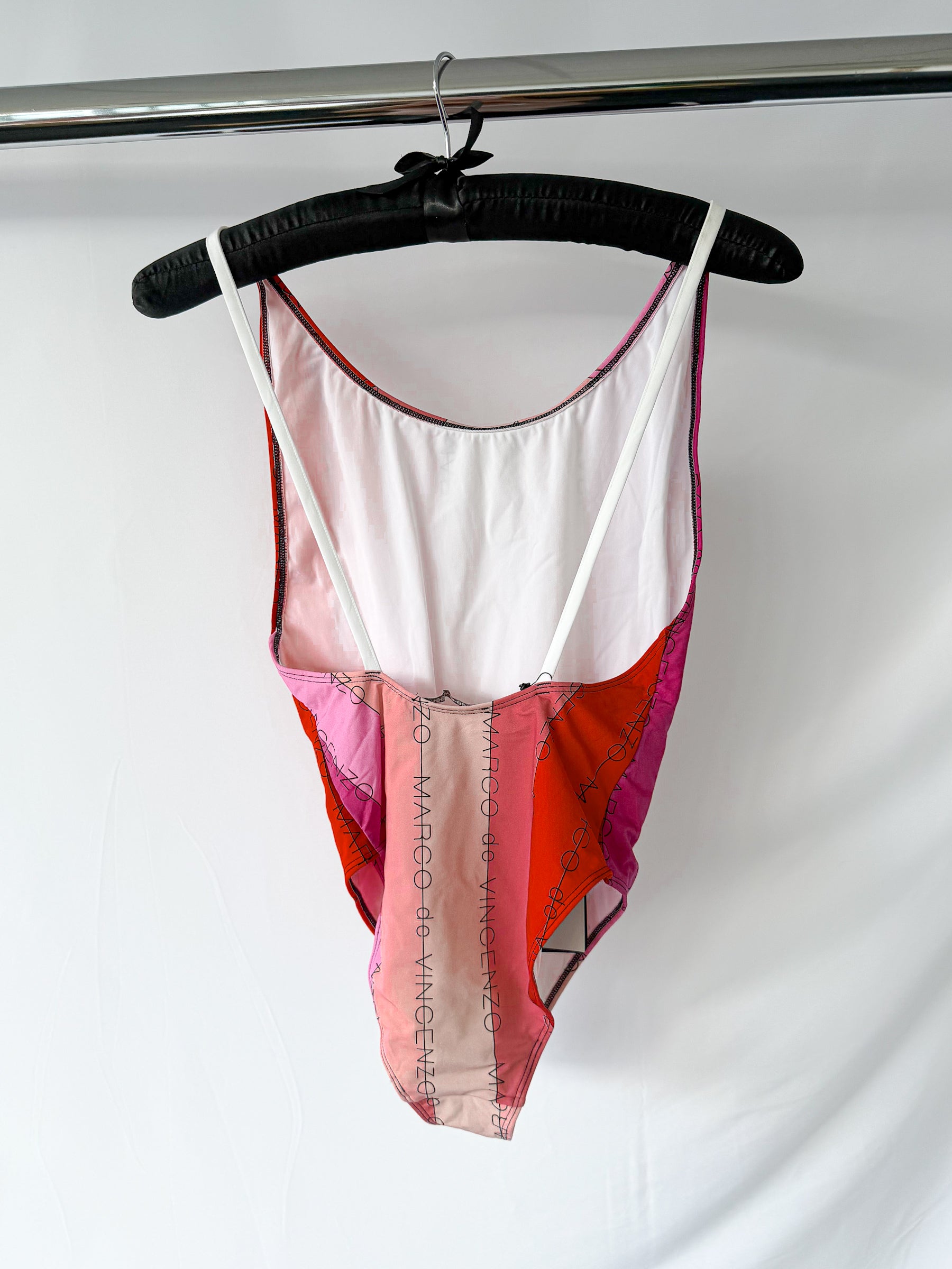 Marco De Vincenzo Allover Logo Pink Multicolour Striped One-Piece Swimsuit