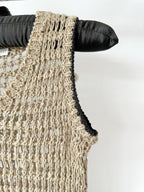 Brunello Cucinelli Beige Crochet Open Knit Linen Silk Blend Sleeveless Midi Dress