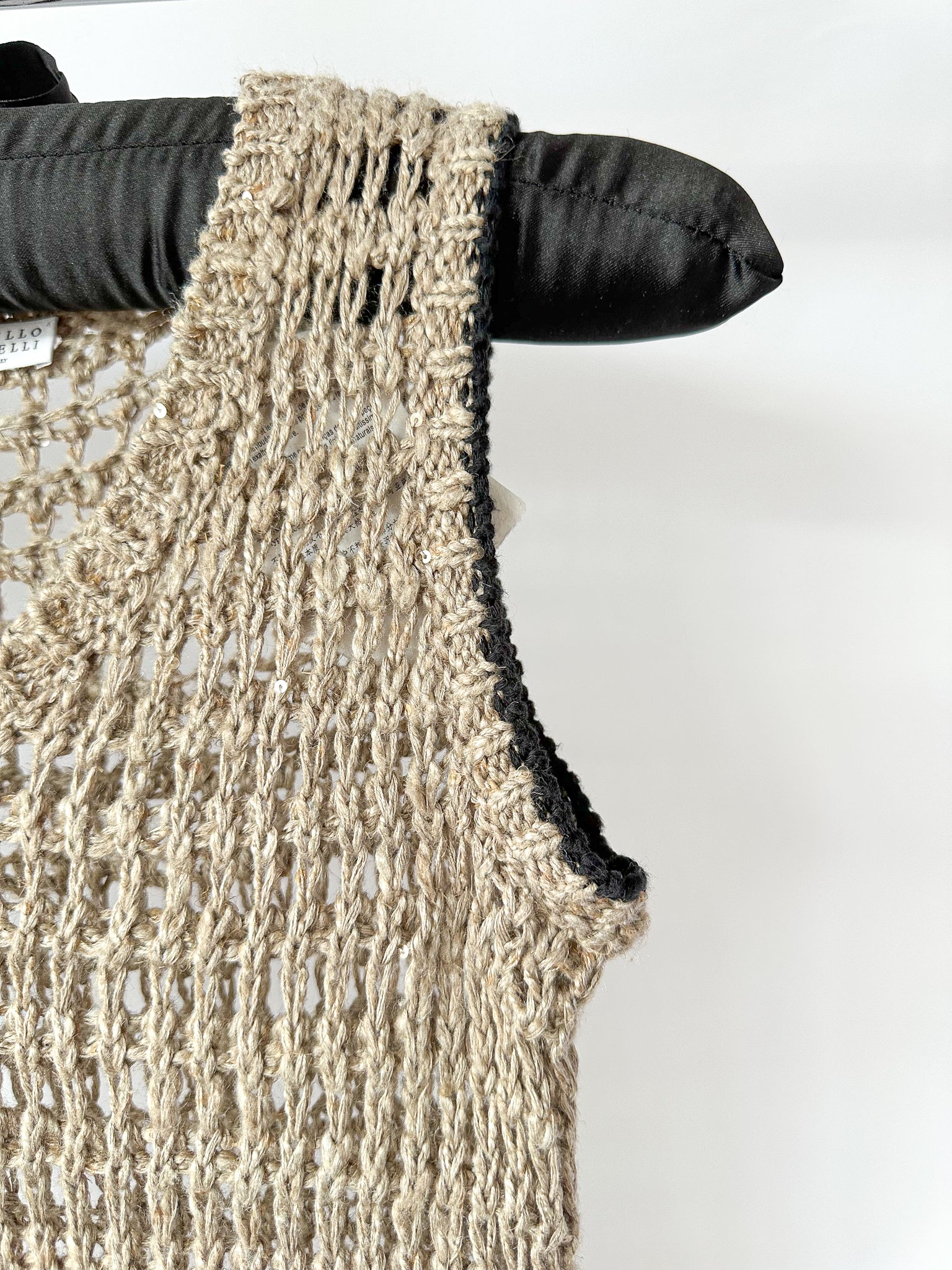 Brunello Cucinelli Beige Crochet Open Knit Linen Silk Blend Sleeveless Midi Dress