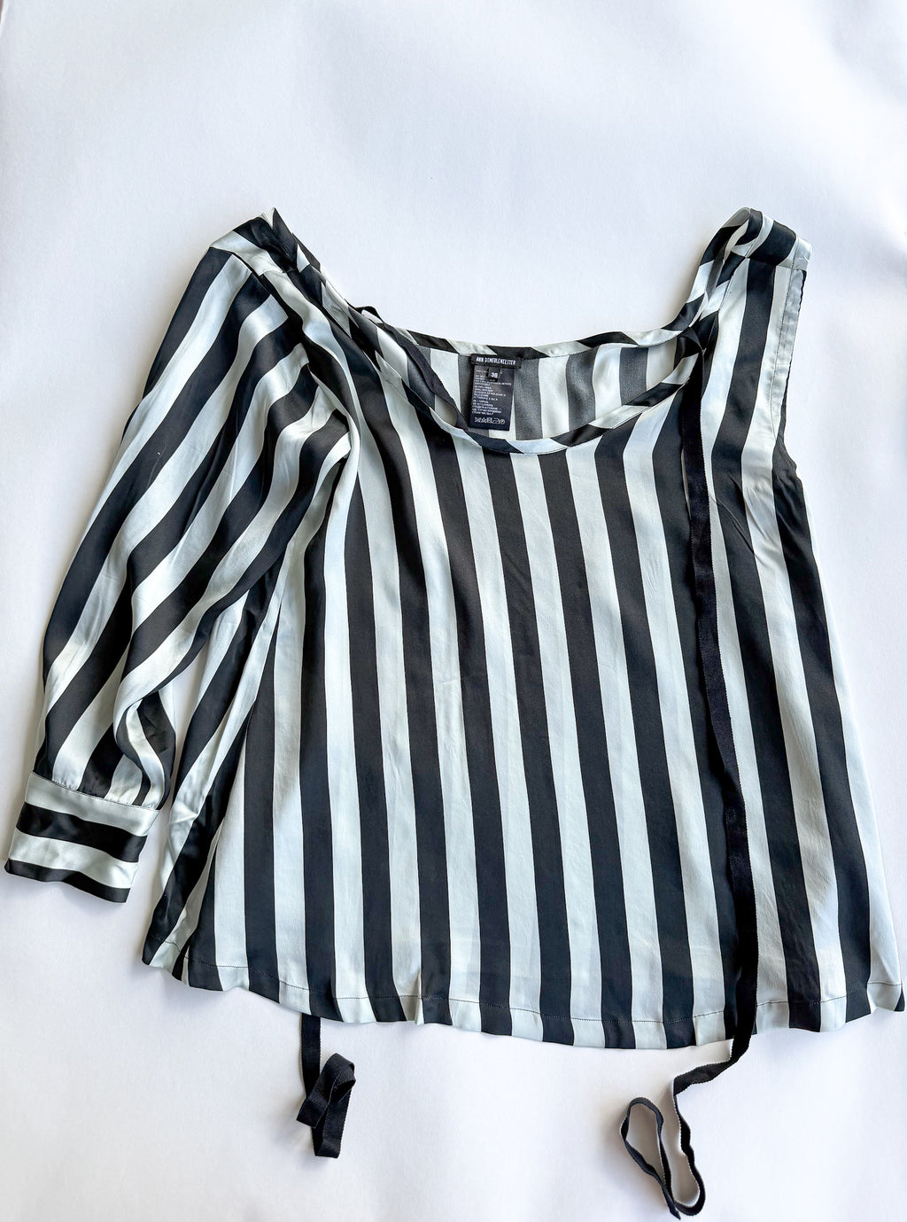 Ann Demeulemeester Silk Black & White One Shoulder Top