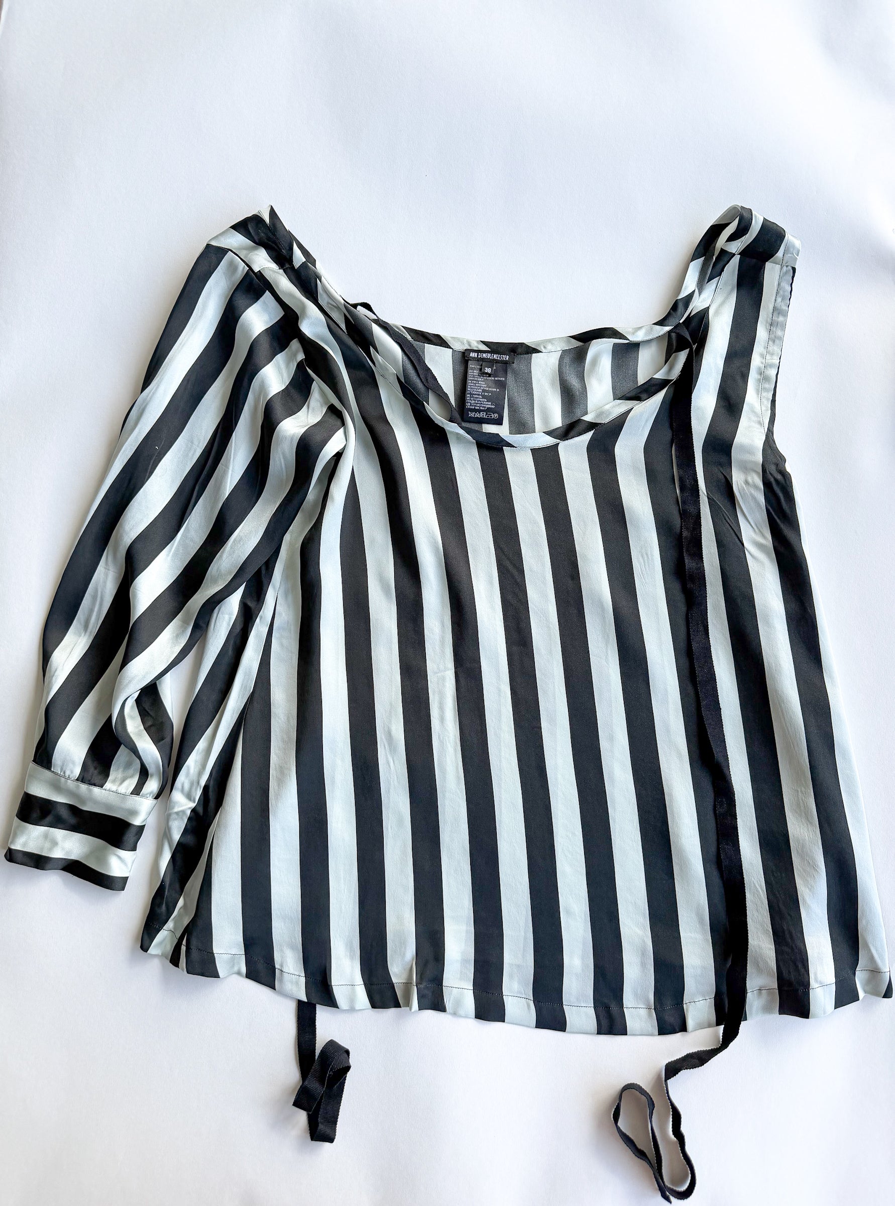 Ann Demeulemeester Silk Black & White One Shoulder Top