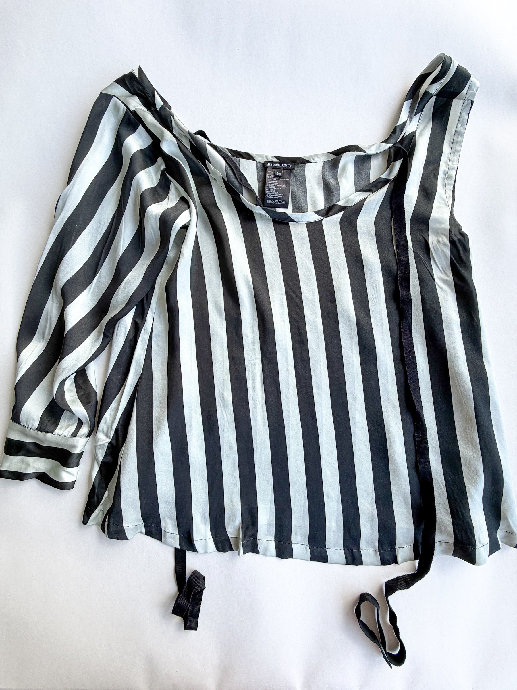 Ann Demeulemeester Silk Black & White One Shoulder Top