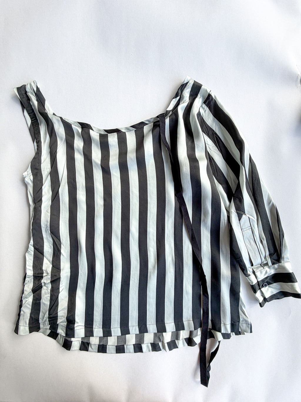 Ann Demeulemeester Silk Black & White One Shoulder Top