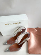 AMINA MUADDI Ursina Cristal Tornozelo Correia Vidro Salto Alto Claro