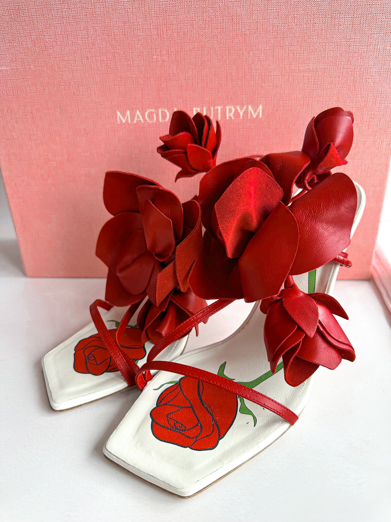 Magda Butrym Red Flower Leather Detail Sandal High Heels