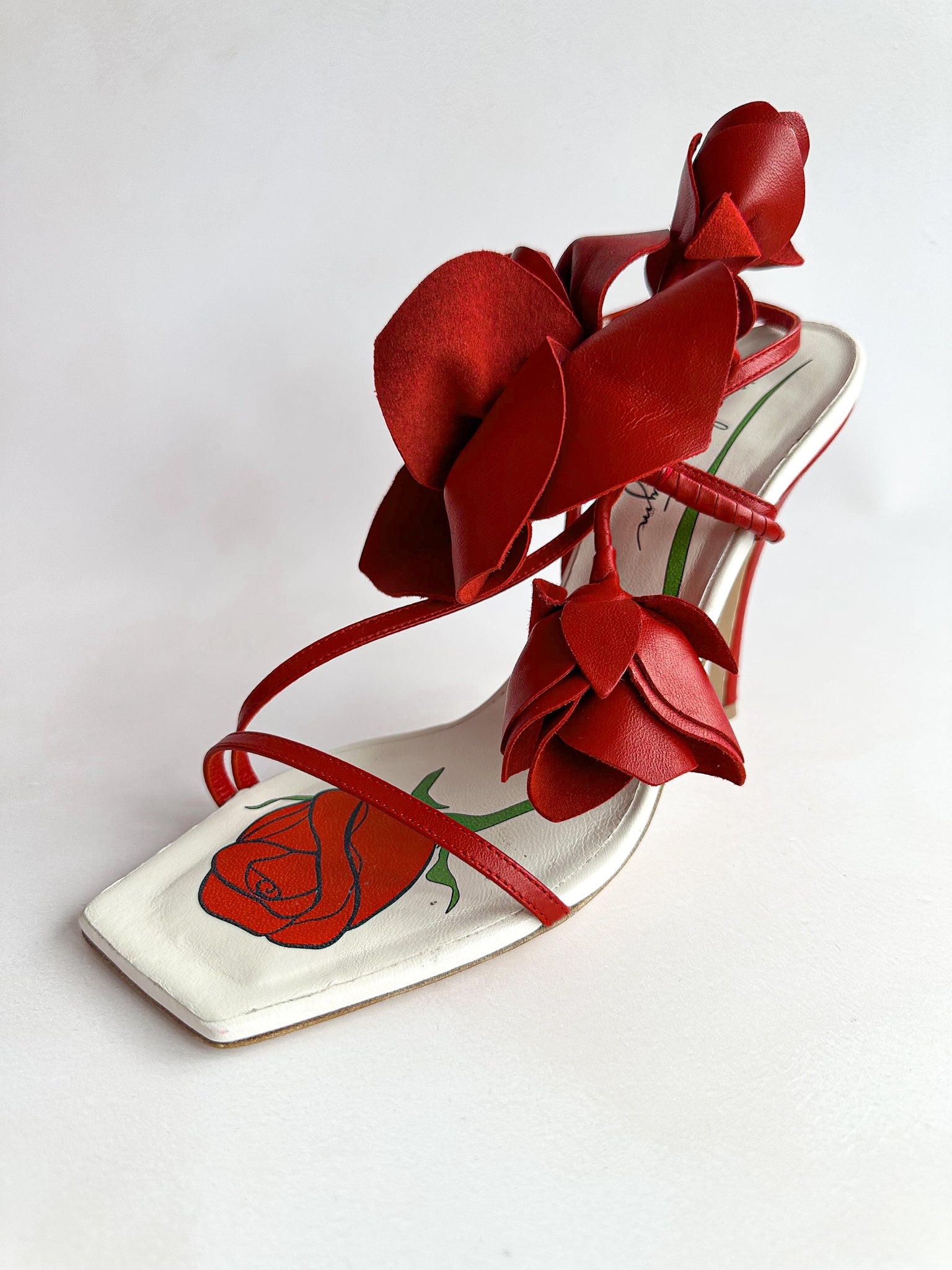 Magda Butrym Red Flower Leather Detail Sandal High Heels
