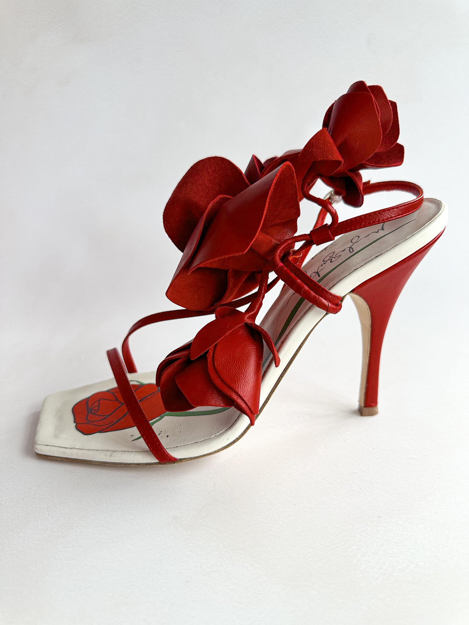 Magda Butrym Red Flower Leather Detail Sandal High Heels