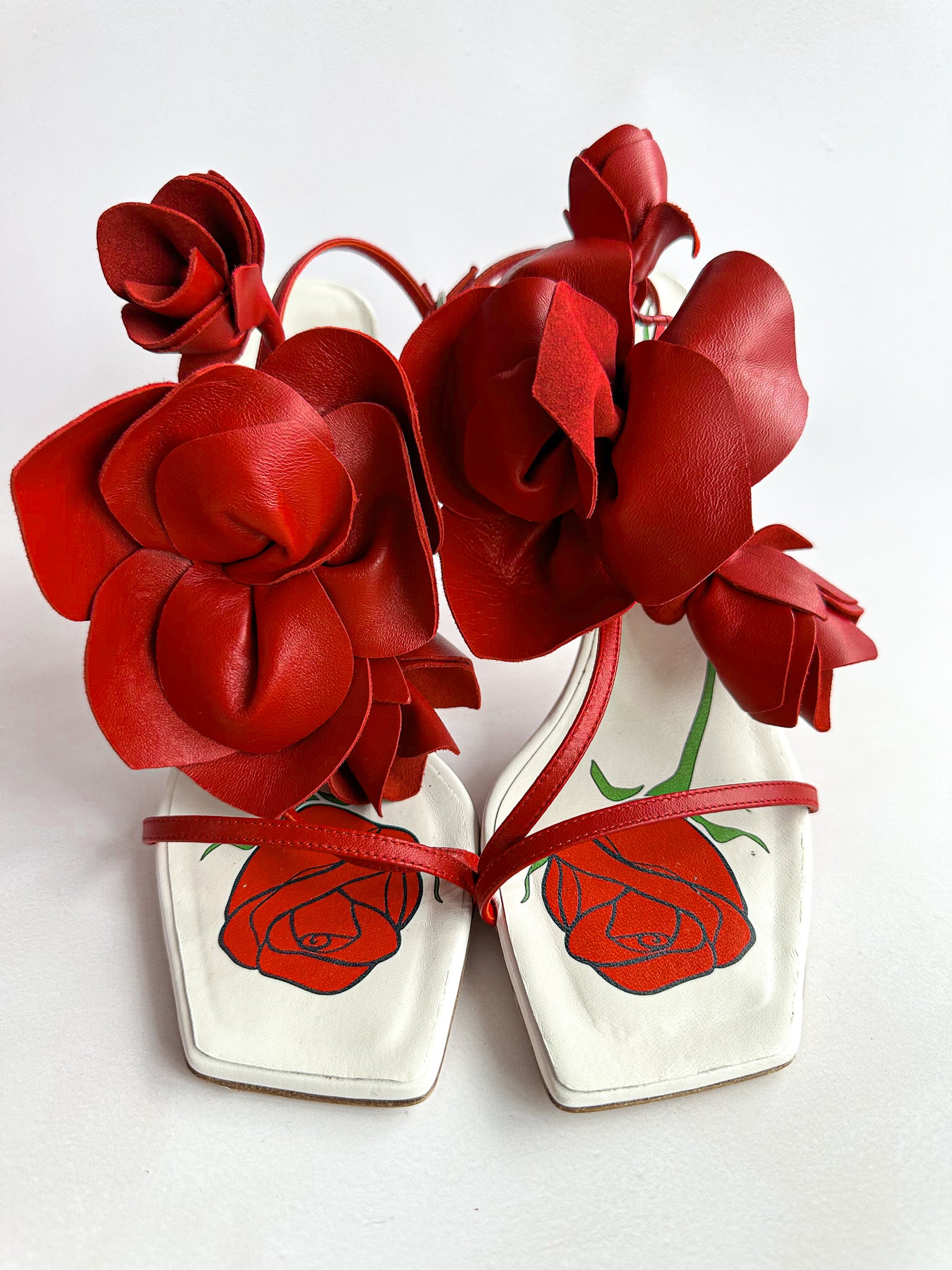 Magda Butrym Red Flower Leather Detail Sandal High Heels