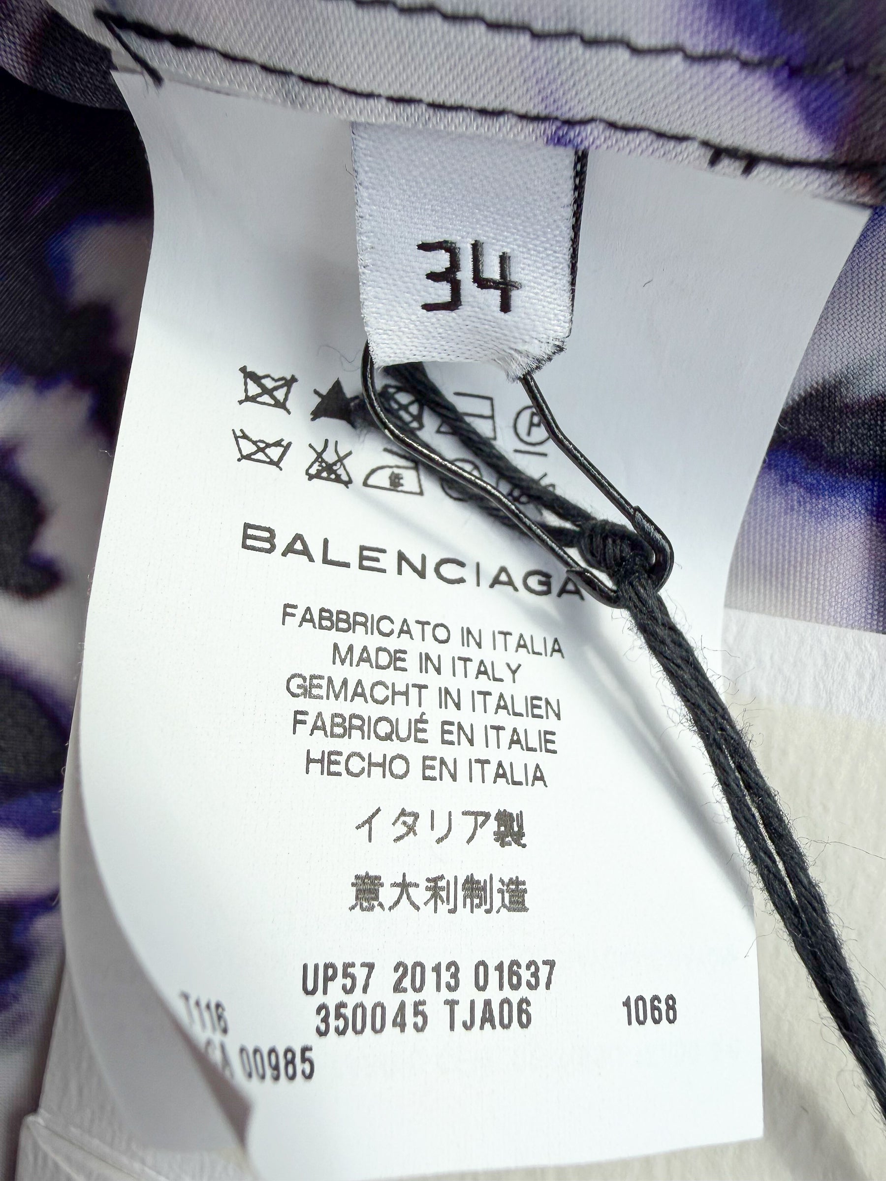Balenciaga clothing tag with size label on a garment