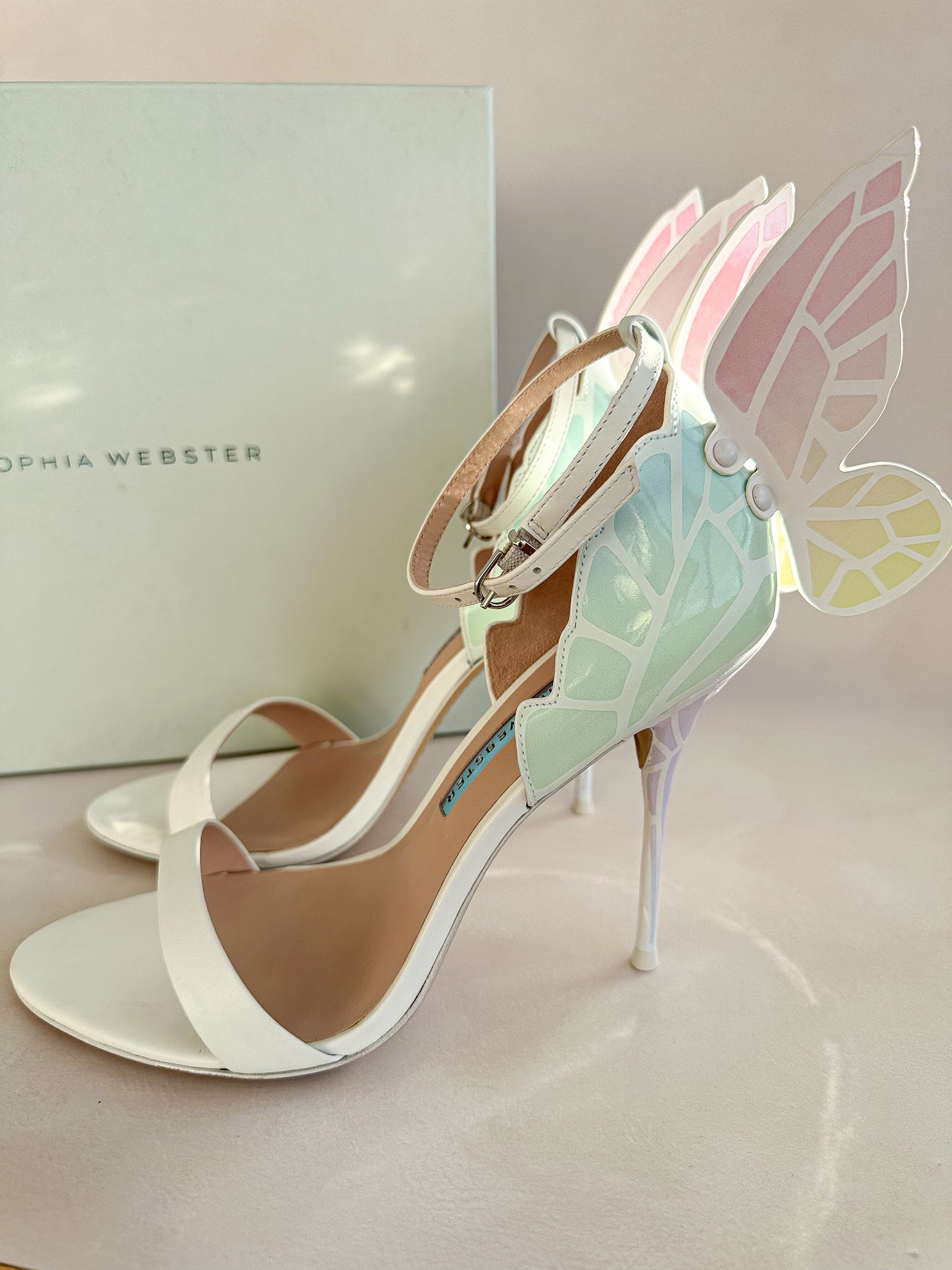 Sophia Webster Butterfly Soft Pastel Gradient Off-White Chiara Heeled Sandals