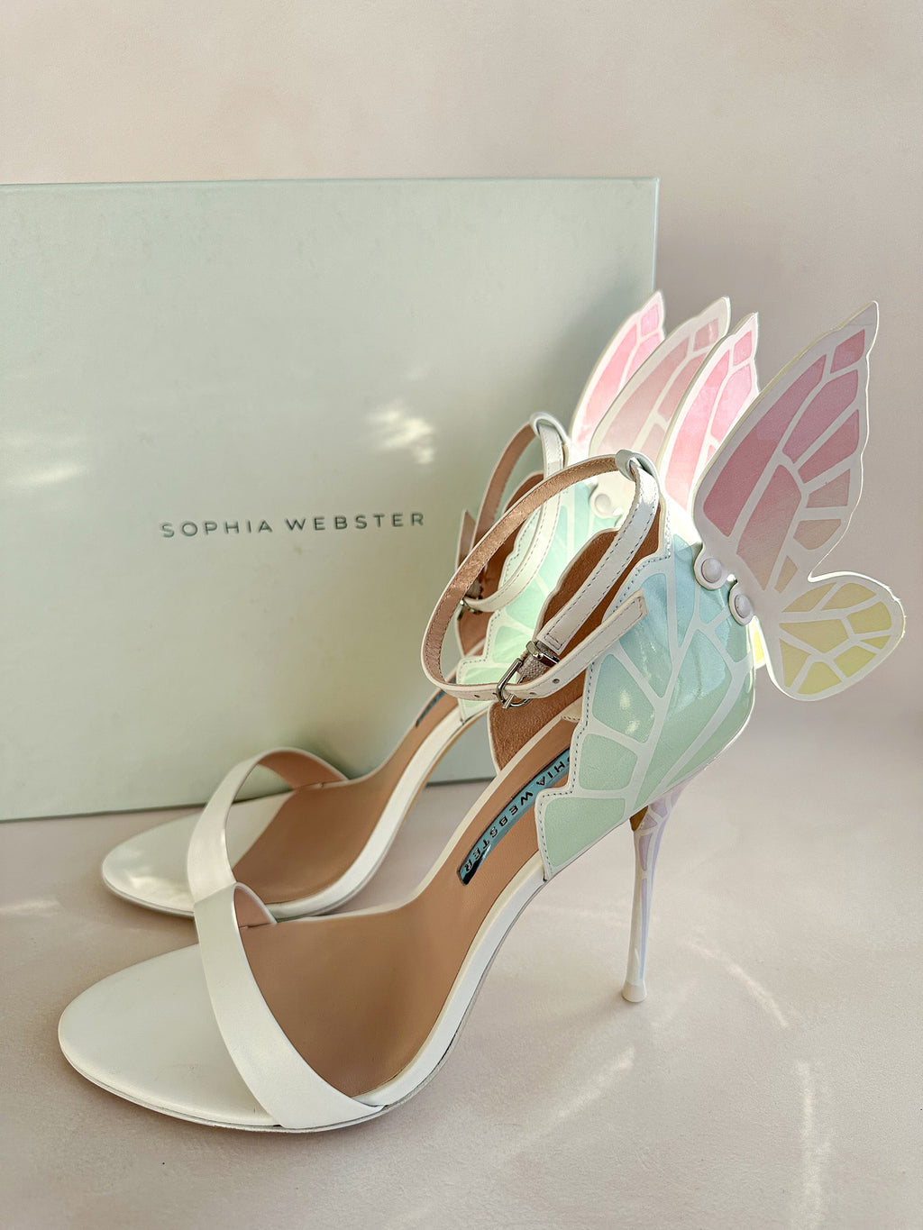 Sophia Webster Butterfly Soft Pastel Gradient Off-White Chiara Heeled Sandals
