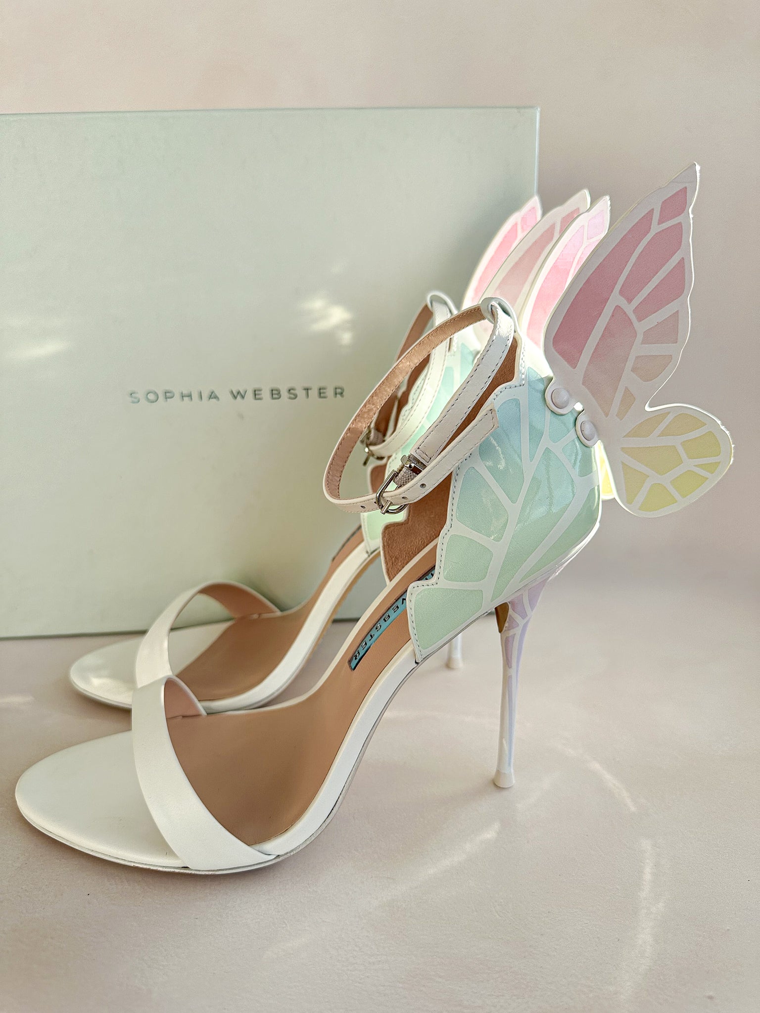 Sophia Webster Butterfly Soft Pastel Gradient Off-White Chiara Heeled Sandals