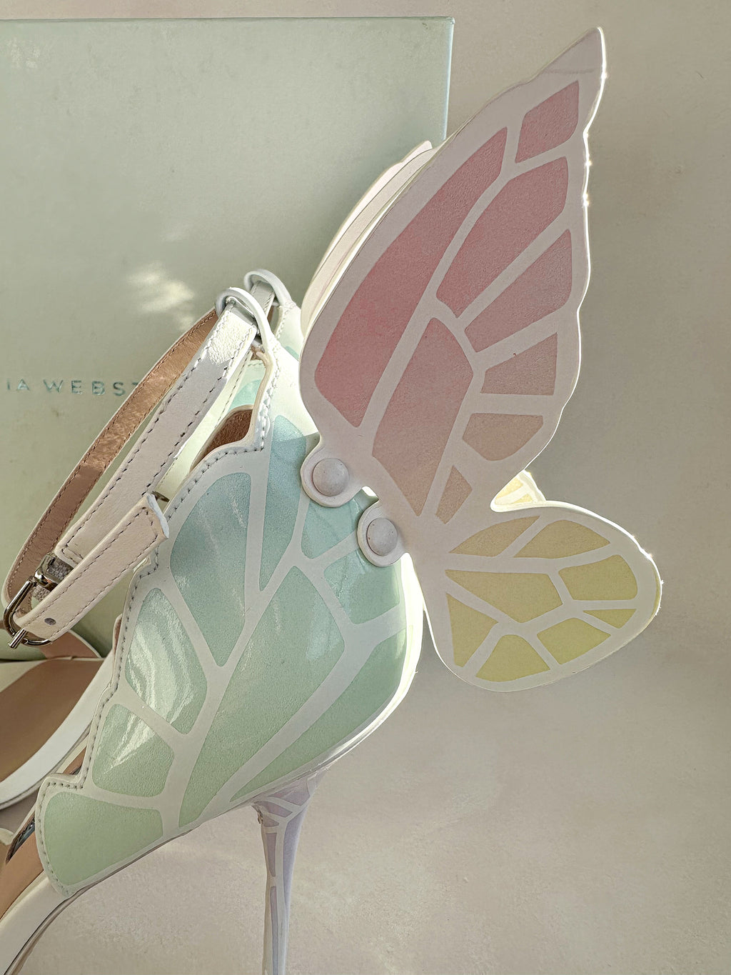 Sophia Webster Butterfly Soft Pastel Gradient Off-White Chiara Heeled Sandals