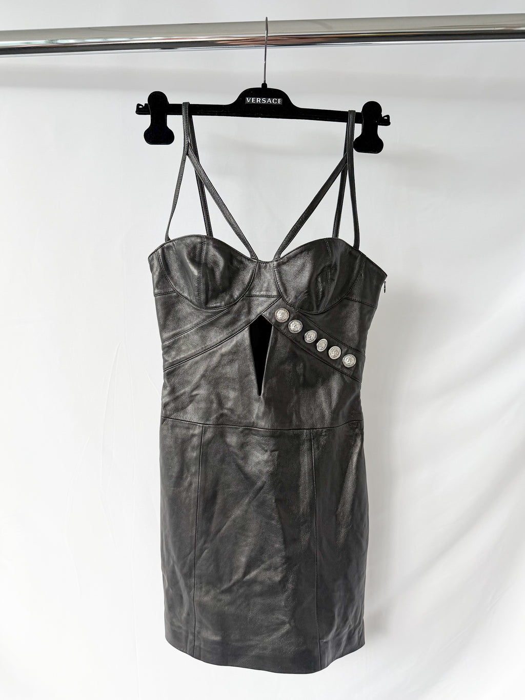 Versus Versace + Anthony Vaccarello Cutout Studded Leather Mini Dress