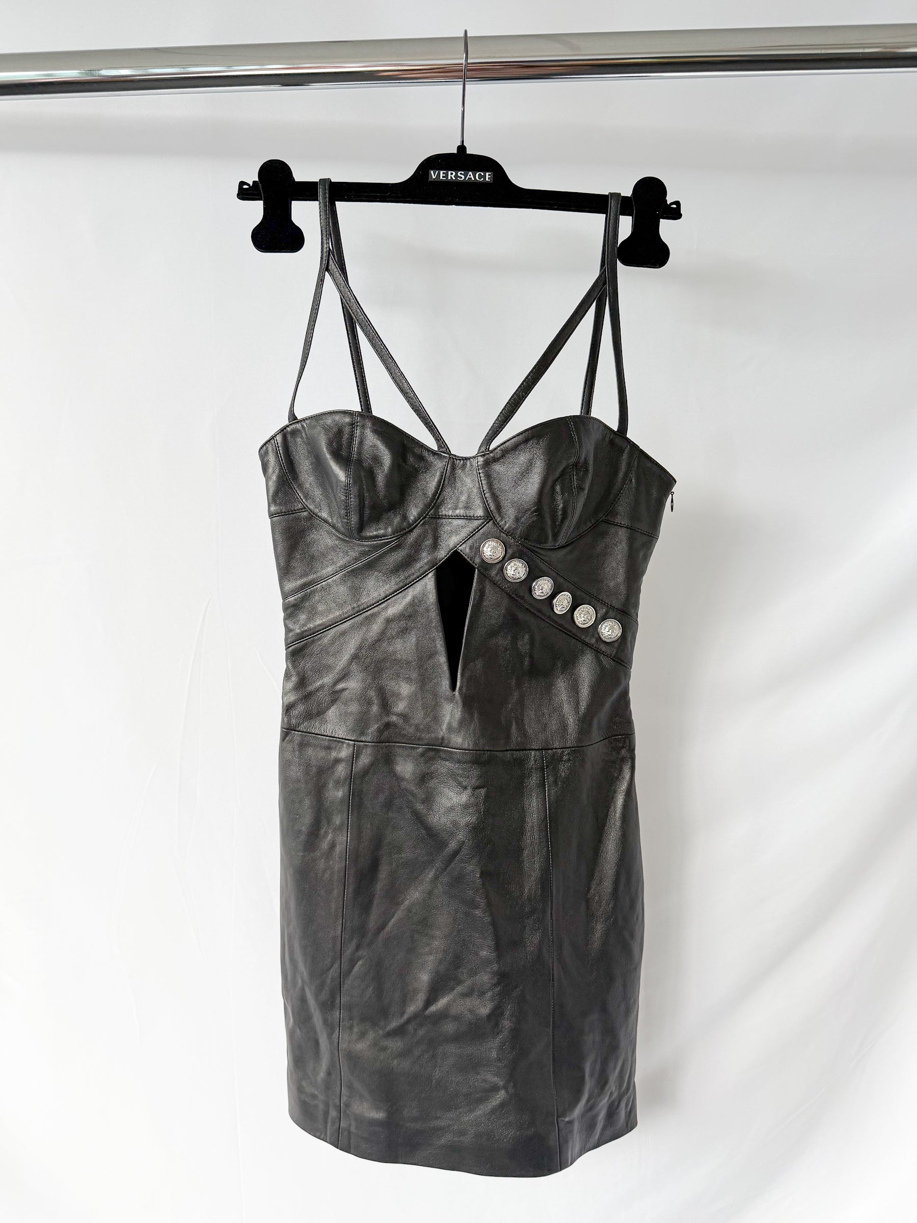Versus Versace + Anthony Vaccarello Cutout Studded Leather Mini Dress