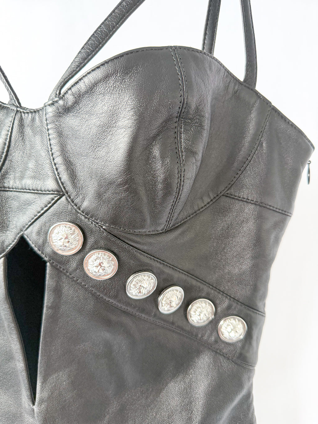Versus Versace + Anthony Vaccarello Cutout Studded Leather Mini Dress