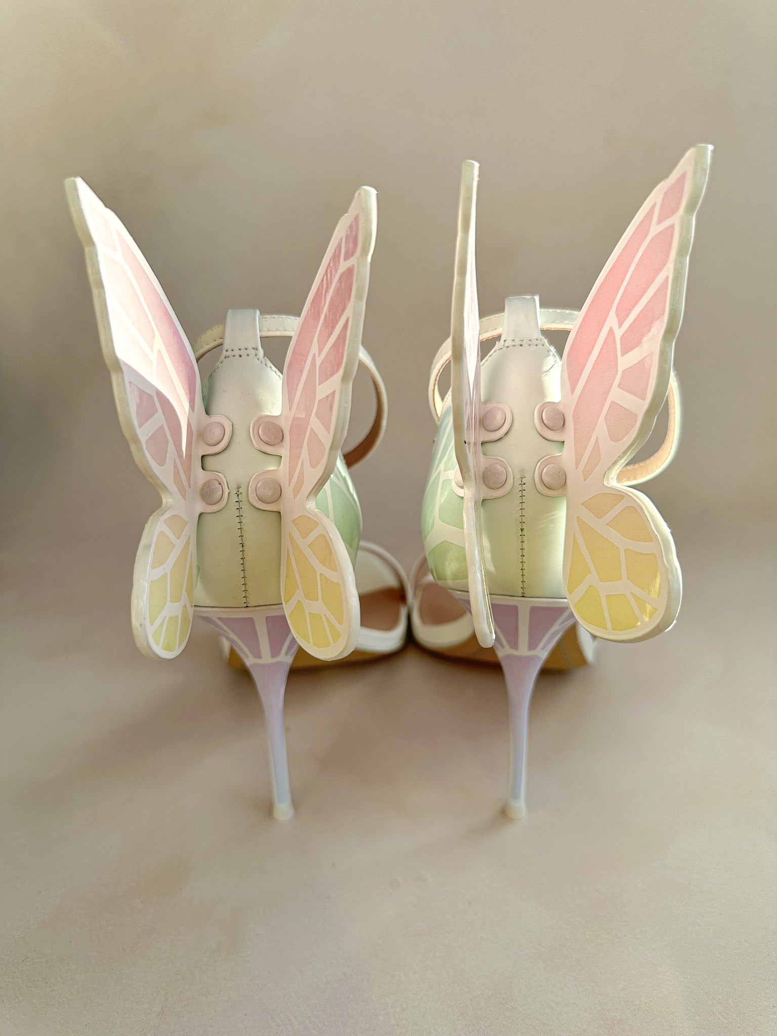 Sophia Webster Butterfly Soft Pastel Gradient Off-White Chiara Heeled Sandals