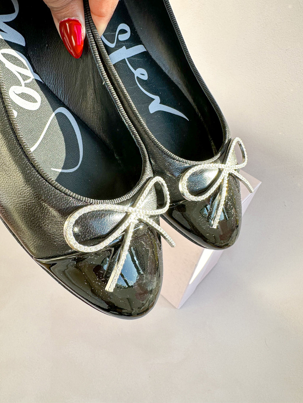 Sophia Webster Black Pirouette Bow Embellished Pump Flats