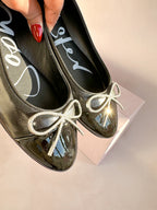 Sophia Webster Black Pirouette Bow Embellished Pump Flats