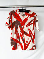 Marni Leaf Print Red White Sequin Detail T-Shirt