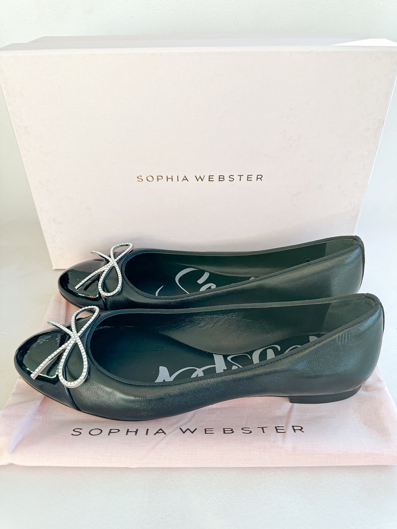 Sophia Webster Black Pirouette Bow Embellished Pump Flats