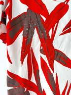 Marni Leaf Print Red White Sequin Detail T-Shirt