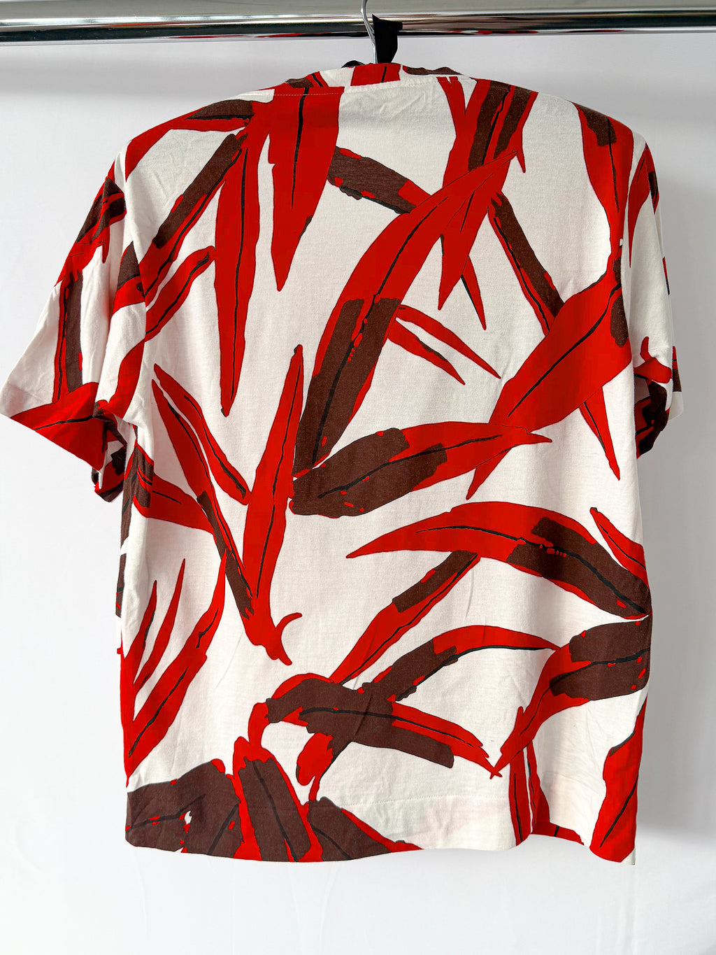 Marni Leaf Print Red White Sequin Detail T-Shirt