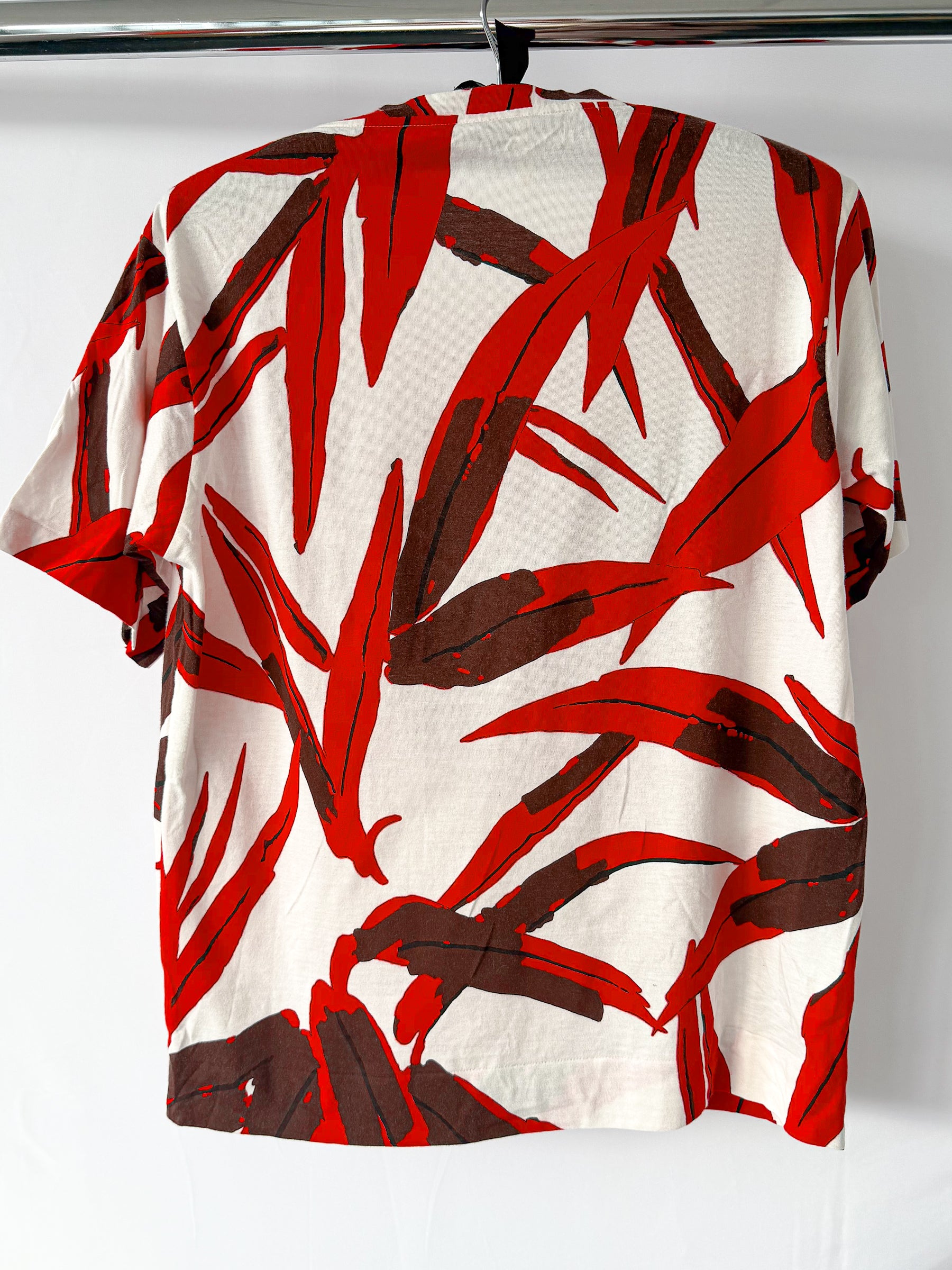 Marni Leaf Print Red White Sequin Detail T-Shirt