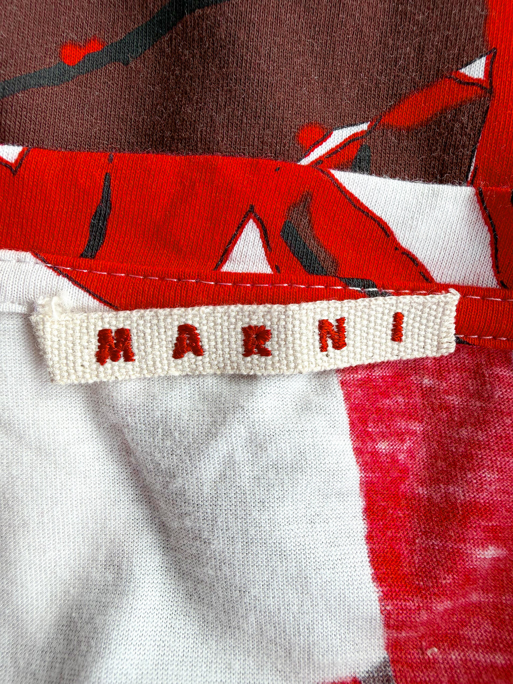 Marni Leaf Print Red White Sequin Detail T-Shirt