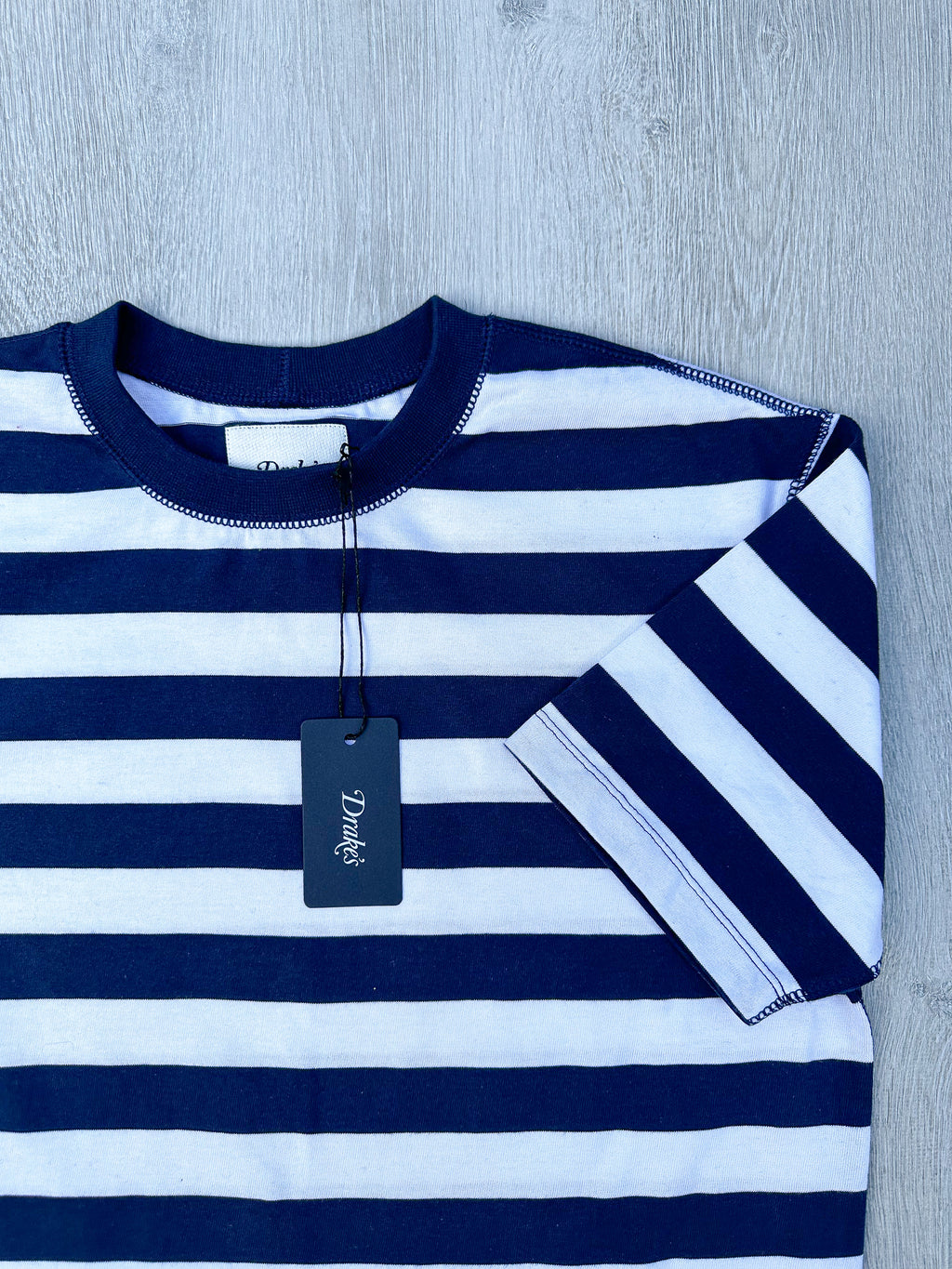 Drake's Navy White Striped Tee Shirt - House Of Huntington