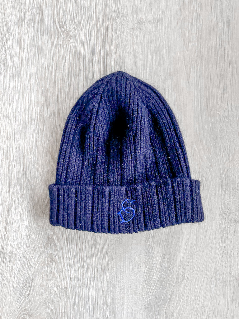 Drake's Navy Lambswool Angora Beanie Hat - House Of Huntington