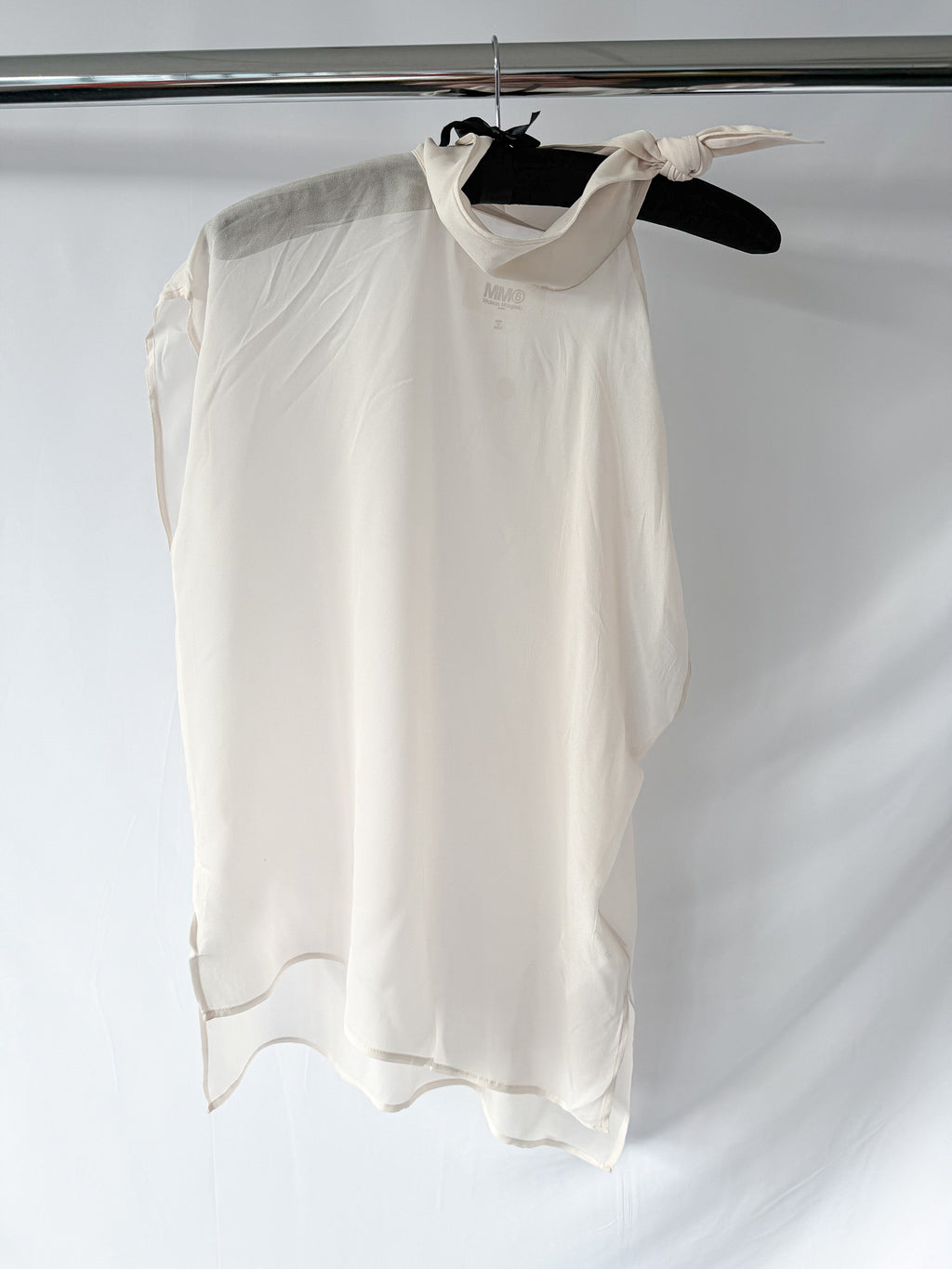MM6 By Maison Margiela One Sleeve Collared Tie-Up Sheer Cream Blouse