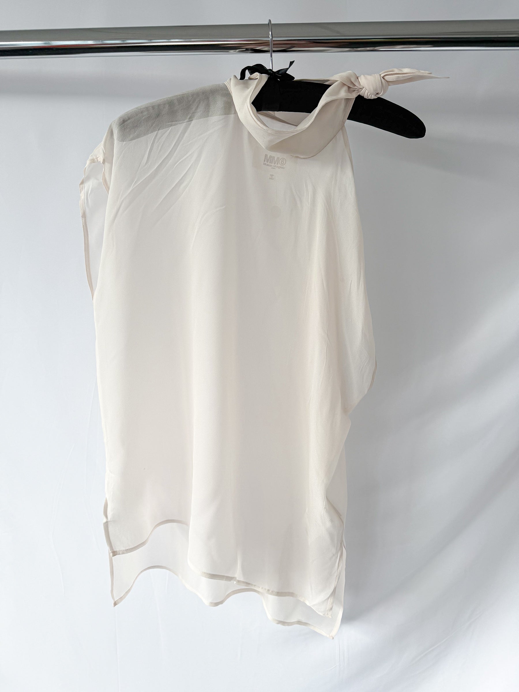 MM6 By Maison Margiela One Sleeve Collared Tie-Up Sheer Cream Blouse