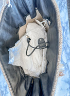 Chloe Jorge Striped Fringed Boho Cashmere Woven Bucket Tote Bag