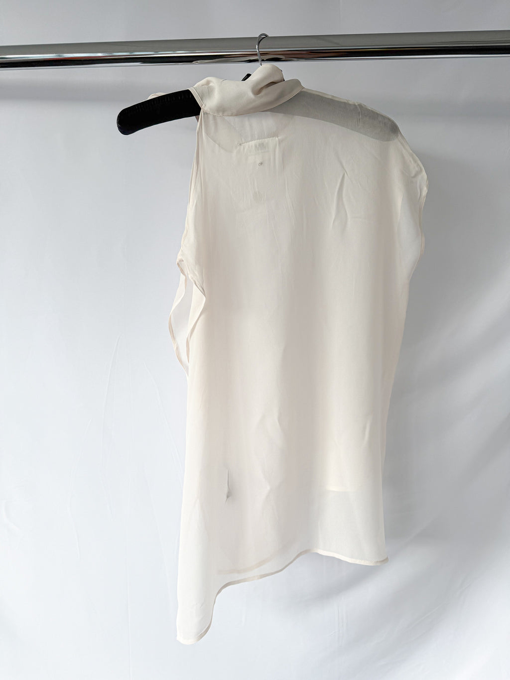 MM6 By Maison Margiela One Sleeve Collared Tie-Up Sheer Cream Blouse