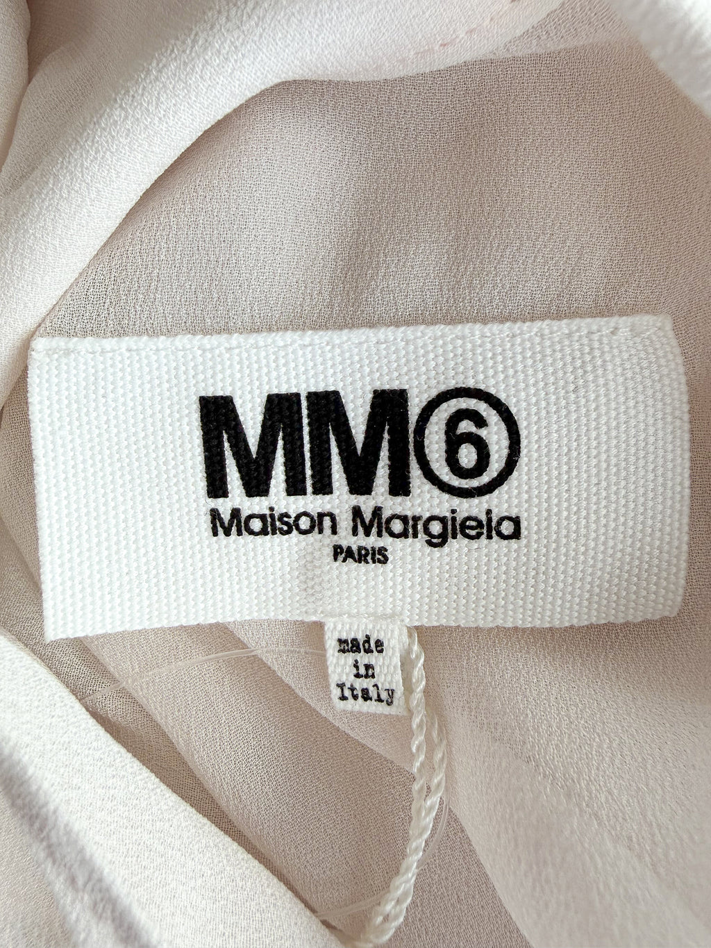 MM6 By Maison Margiela One Sleeve Collared Tie-Up Sheer Cream Blouse