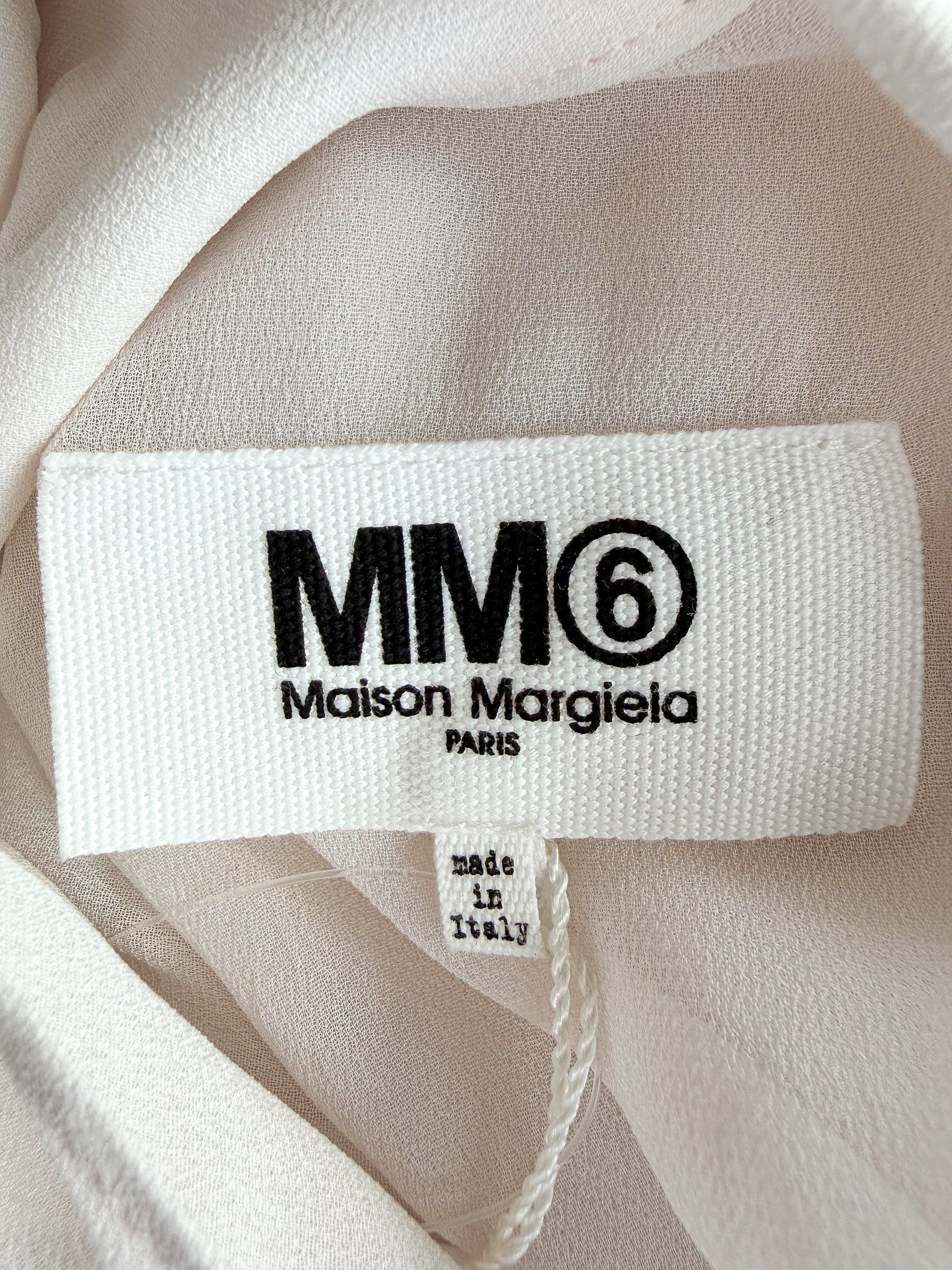 MM6 By Maison Margiela One Sleeve Collared Tie-Up Sheer Cream Blouse