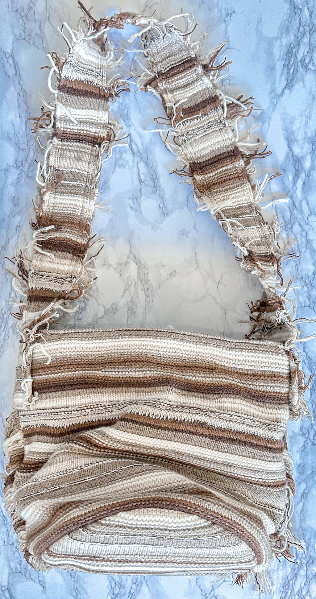 Chloe Jorge Striped Fringed Boho Cashmere Woven Bucket Tote Bag