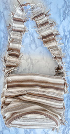 Chloe Jorge Striped Fringed Boho Cashmere Woven Bucket Tote Bag