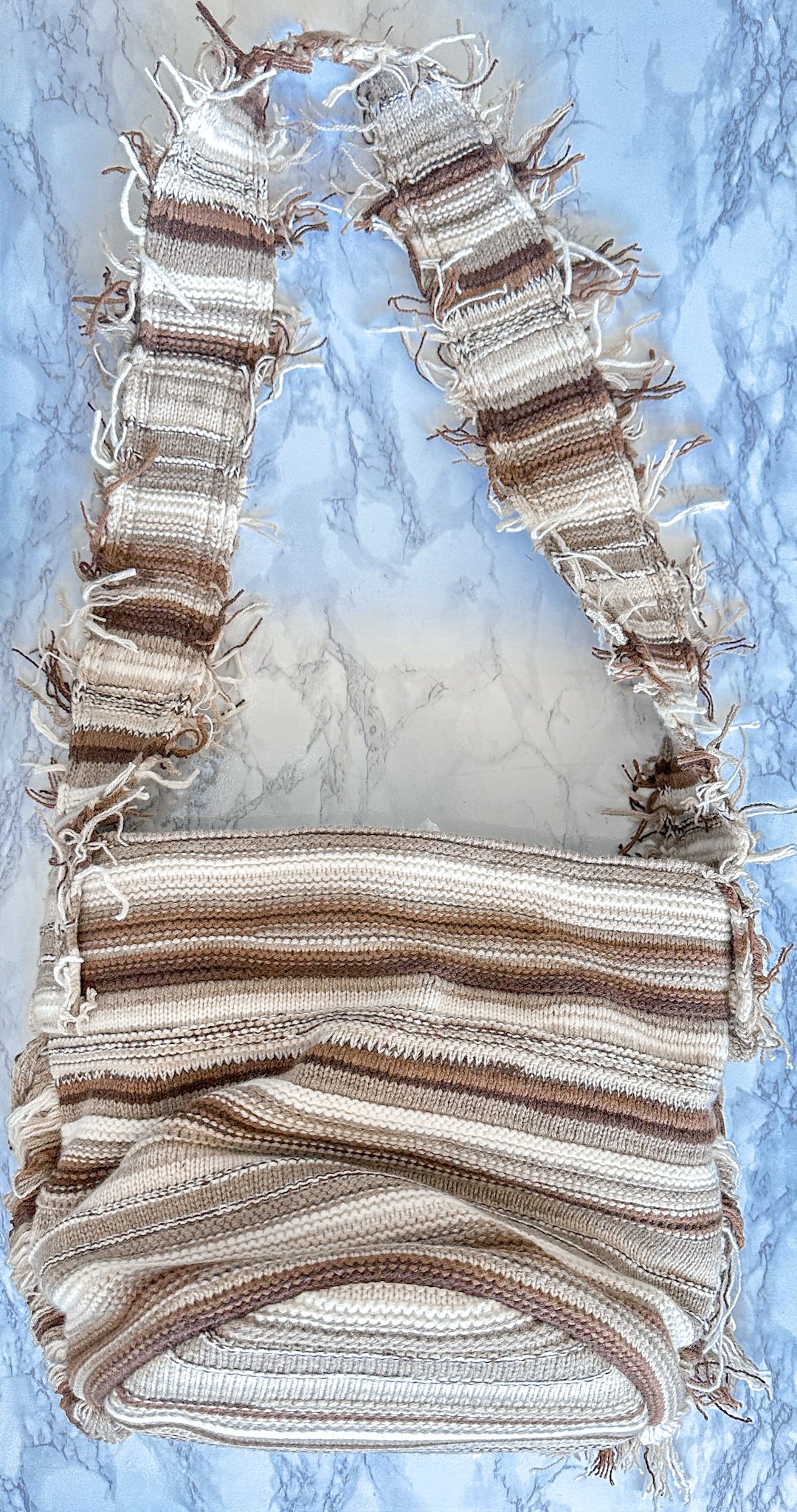 Chloe Jorge Striped Fringed Boho Cashmere Woven Bucket Tote Bag
