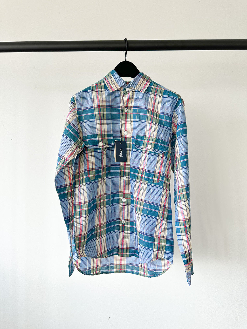 Drake's Linen Cotton Blue Checked Shirt - House Of Huntington