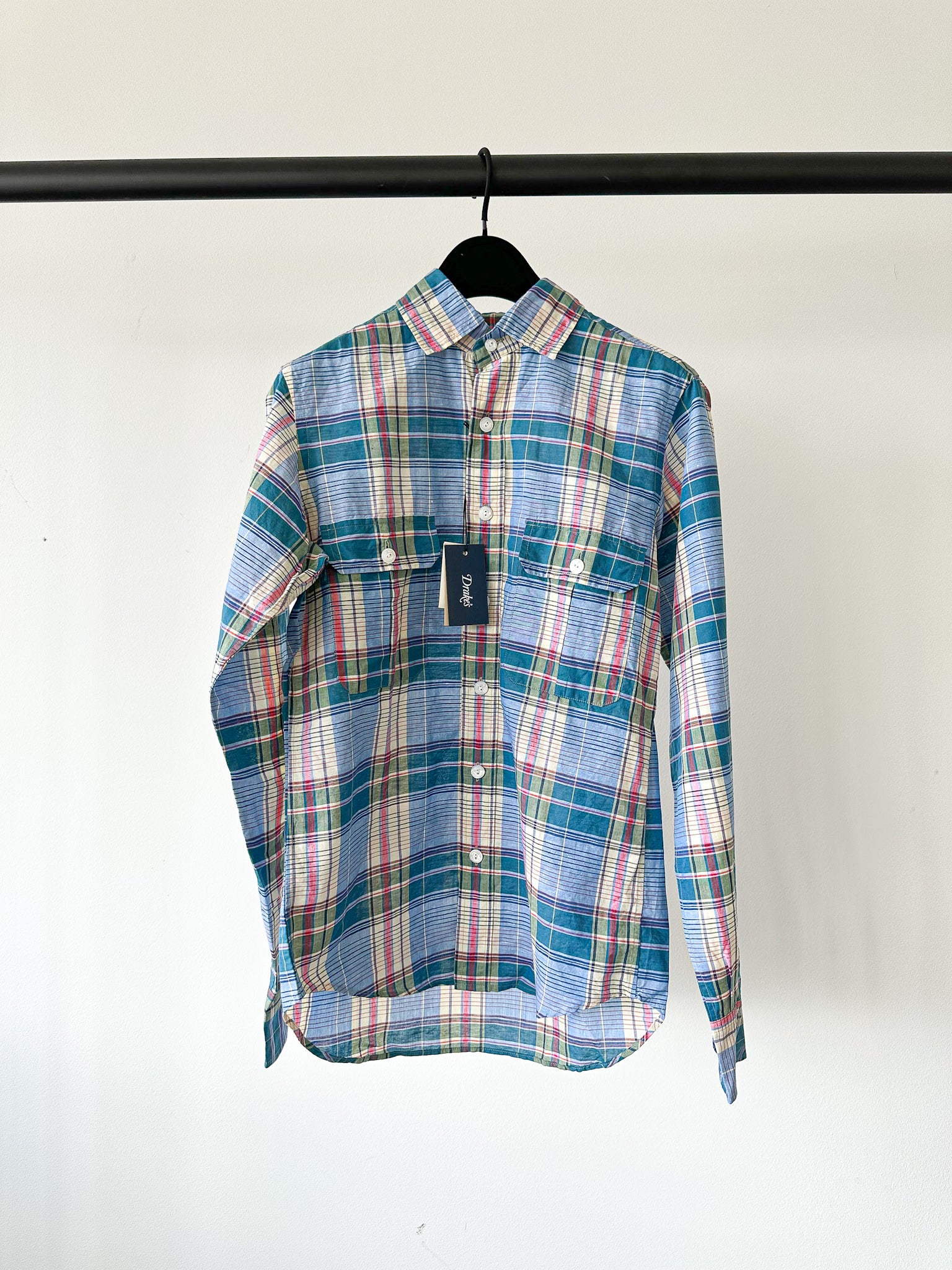Drake's Linen Cotton Blue Checked Shirt - House Of Huntington